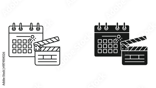 Film production schedule icons, calendar and clapperboard