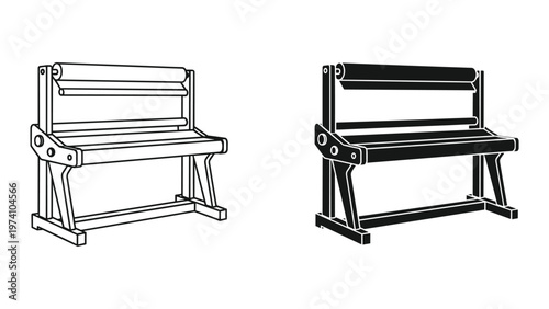 line art and solid color illustrations of a wooden bench