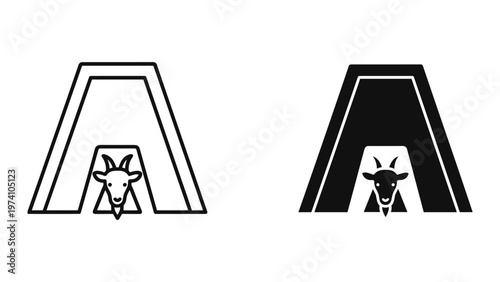black and white goat head logos with letter A