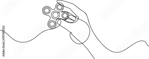 one continuous line drawing fidget continuous single drawn one line hand with spinner hand-drawn picture silhouette. one line art icon drawing vector