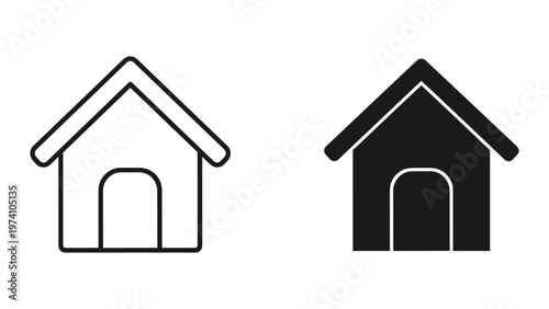 dog house icons, black and white simple line art