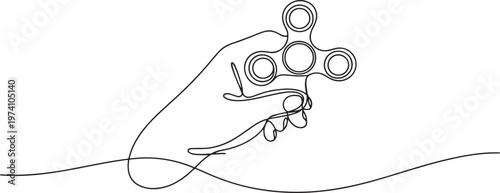 one continuous line drawing fidget continuous single drawn one line hand with spinner hand-drawn picture silhouette. one line art icon drawing vector