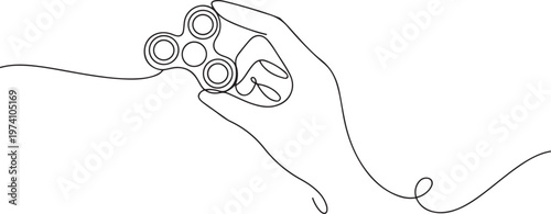 one continuous line drawing fidget continuous single drawn one line hand with spinner hand-drawn picture silhouette. one line art icon drawing vector