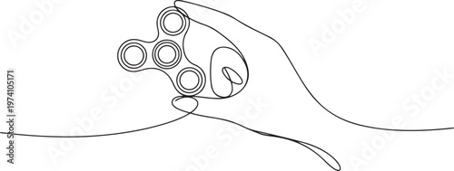 one continuous line drawing fidget continuous single drawn one line hand with spinner hand-drawn picture silhouette. one line art icon drawing vector