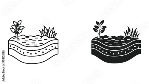 Soil layers with plants growing, cross-section illustration