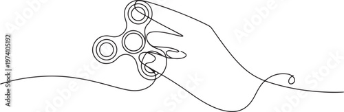 one continuous line drawing fidget continuous single drawn one line hand with spinner hand-drawn picture silhouette. one line art icon drawing vector