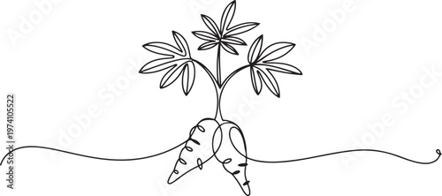 Single continuous line drawing of whole healthy organic cassava for plantation logo identity. one line art icon drawing vector