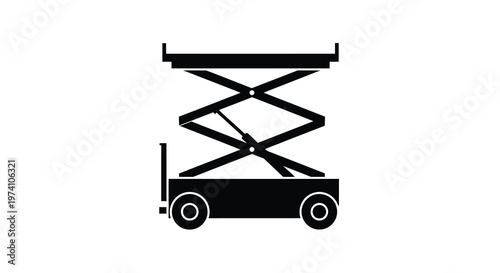 Black silhouette of a scissor lift on a white background