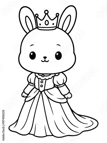 Royal Bunny's Regal Elegance: A charming cartoon depiction of a regal bunny princess, adorned in an elegant gown and crown, exudes a sense of grace and royalty.