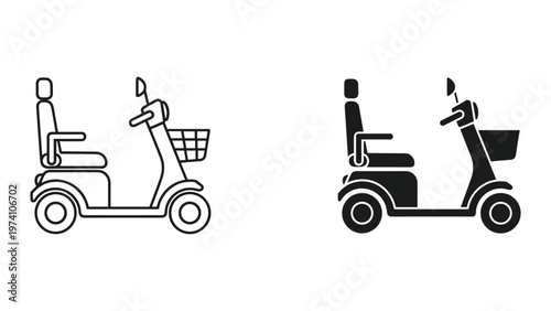 Mobility Scooter Icon Set Independence Transportation