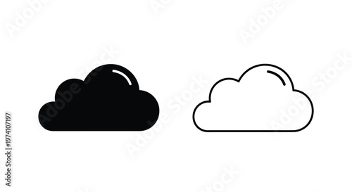Two cloud icons one filled one outlined depicting weather concepts