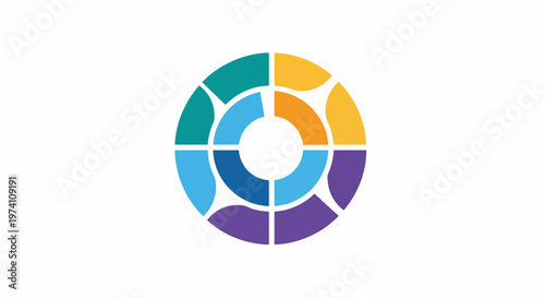 Colorful abstract circular design with segmented shapes and vibrant colors.