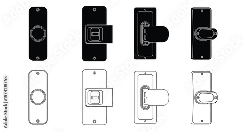Black and white illustrations of various doorbell designs and styles