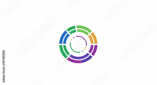 Colorful abstract circular design with segments and gradients on white background.