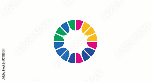 Colorful abstract circular design with various bright colors and shapes.