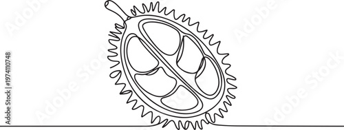 Single continuous line drawing of half sliced healthy organic durian for orchard. one line art icon drawing vector