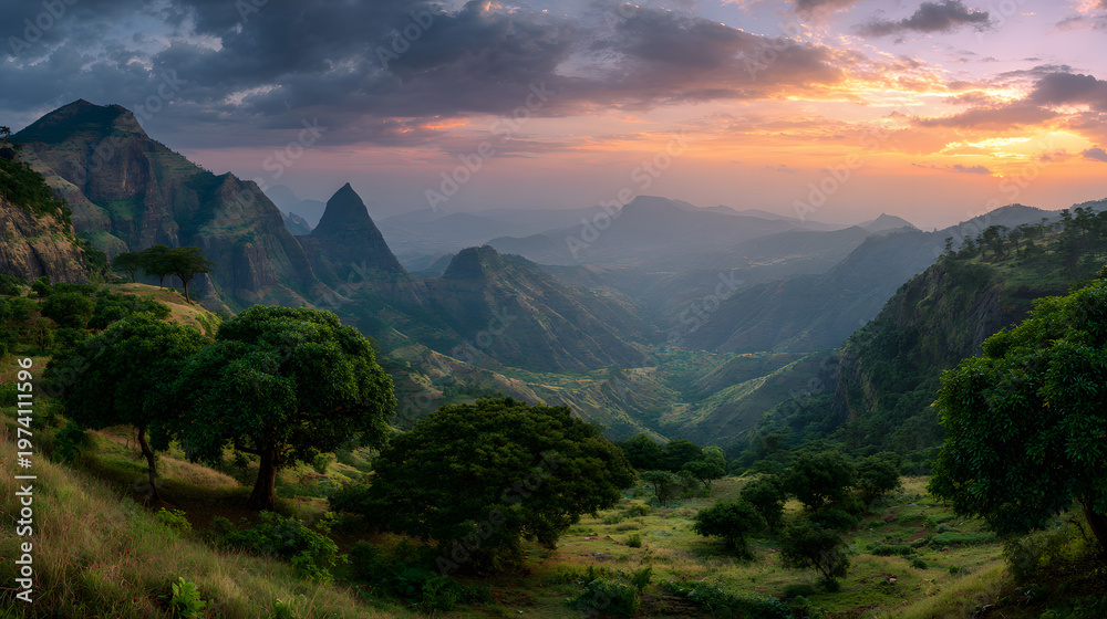 Obraz premium panoramic view of hills in Ethiopia. background illustration of hills in Ethiopia.