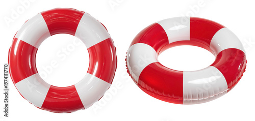 The red and white swimming rings isolated on transparent background. Perfect for summer, swimming, safety, vacation and rescue concepts.