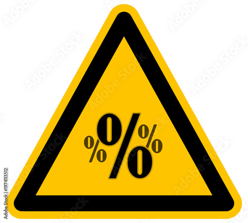 Señal de advertencia de inflación y tasas de interés altas símbolo de porcentajes ilustración vectorial