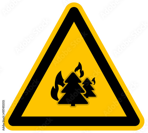 Señal de advertencia de peligro de incendio forestal símbolo de pinos ardiendo en el bosque ilustración vectorial