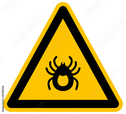 Señal de advertencia de peligro por garrapatas símbolo de insecto parásito para zonas naturales ilustración vectorial