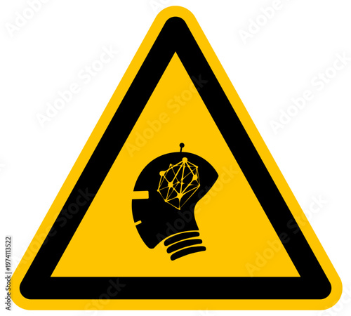 Señal de advertencia de inteligencia artificial y tecnología robótica símbolo de cerebro digital ilustración vectorial