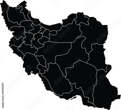 Iran map silhouette filled with regions boundaries provinces illustration