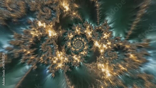 Intricate golden spiral pattern with deep blue and teal background