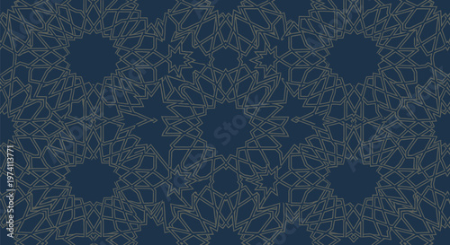 Geometric pattern with gold lines on a dark blue background design