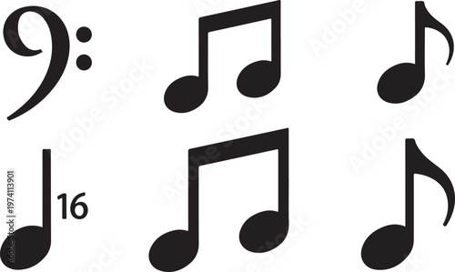 Musical notes and symbols in black and white