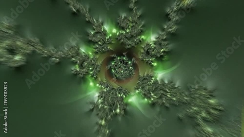 Intricate green and brown fractal spiral pattern