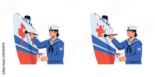 picture of a ship officer painting a ship