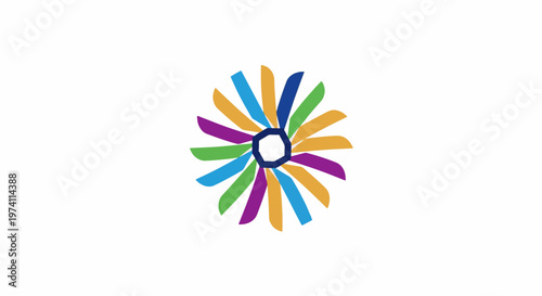 Colorful Abstract Flower Design with Bright Petals on White Background.