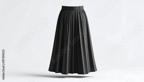 A rendered, knee-length, black pleated skirt, seemingly floating against a white background