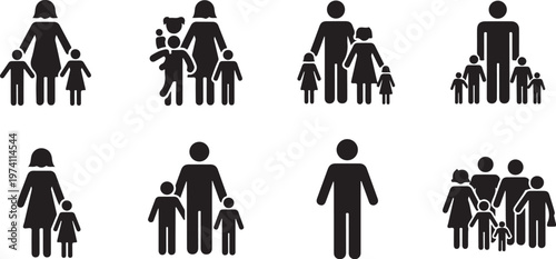 Diverse family structures and relationships icon set