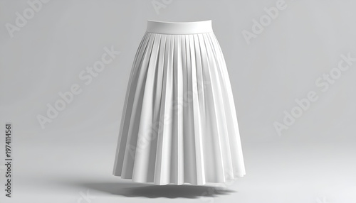 A perfectly styled, floating, white pleated midi skirt on a pale gray backdrop