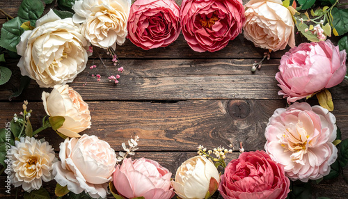 Ornate vintage frame with artificial blooms, delicate colors, exquisite floral patterns, refined artwork