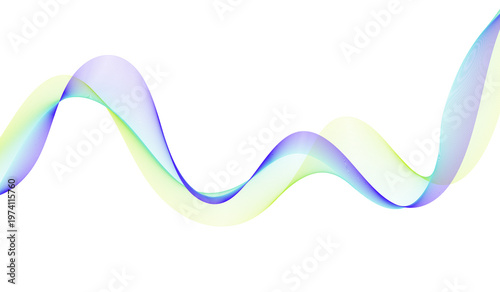Abstract glowing wavy lines in blue and green over black isolated on transparent background