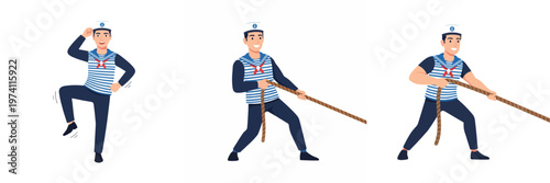 picture of a ship officer pulling the anchor rope