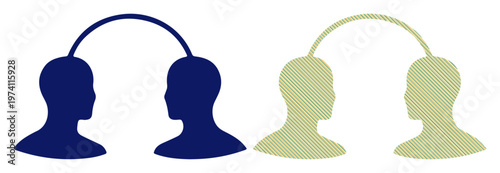 Two pairs of stylized heads connected by arcs, symbolizing communication and connection.