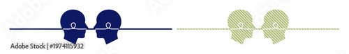Two contrasting silhouettes of heads facing each other across a dividing line, symbolizing dialogue or difference.