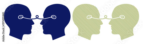 Two pairs of heads in profile connected by a line, symbolizing communication and understanding