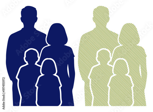Silhouettes of two families, one in blue and one in green, representing unity and connection.