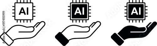 Hand holding AI chip icon artificial intelligence microchip technology concept digital innovation futuristic vector illustration