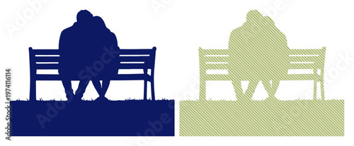 Couple embracing on a park bench, symbolizing togetherness and affection.