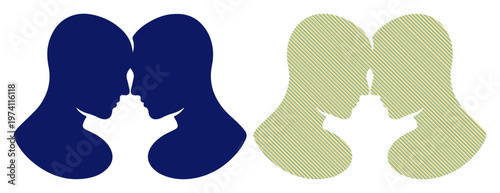 Two couples in silhouette, foreheads touching, symbolizing connection and unity.