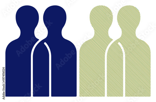 Two pairs of stylized human figures representing connection and individuality