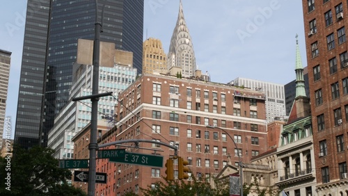 New York City Manhattan Midtown, United States. Skyscraper tower architecture. Chrysler building. Park avenue in Murray hill. Urban cityscape, red brick