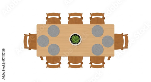 Overhead View of a Dining Table with Six Chairs.