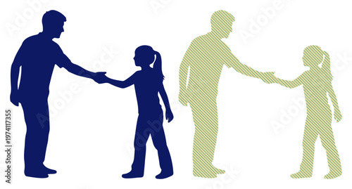 Father and daughter shaking hands, representing connection and growth across generations.